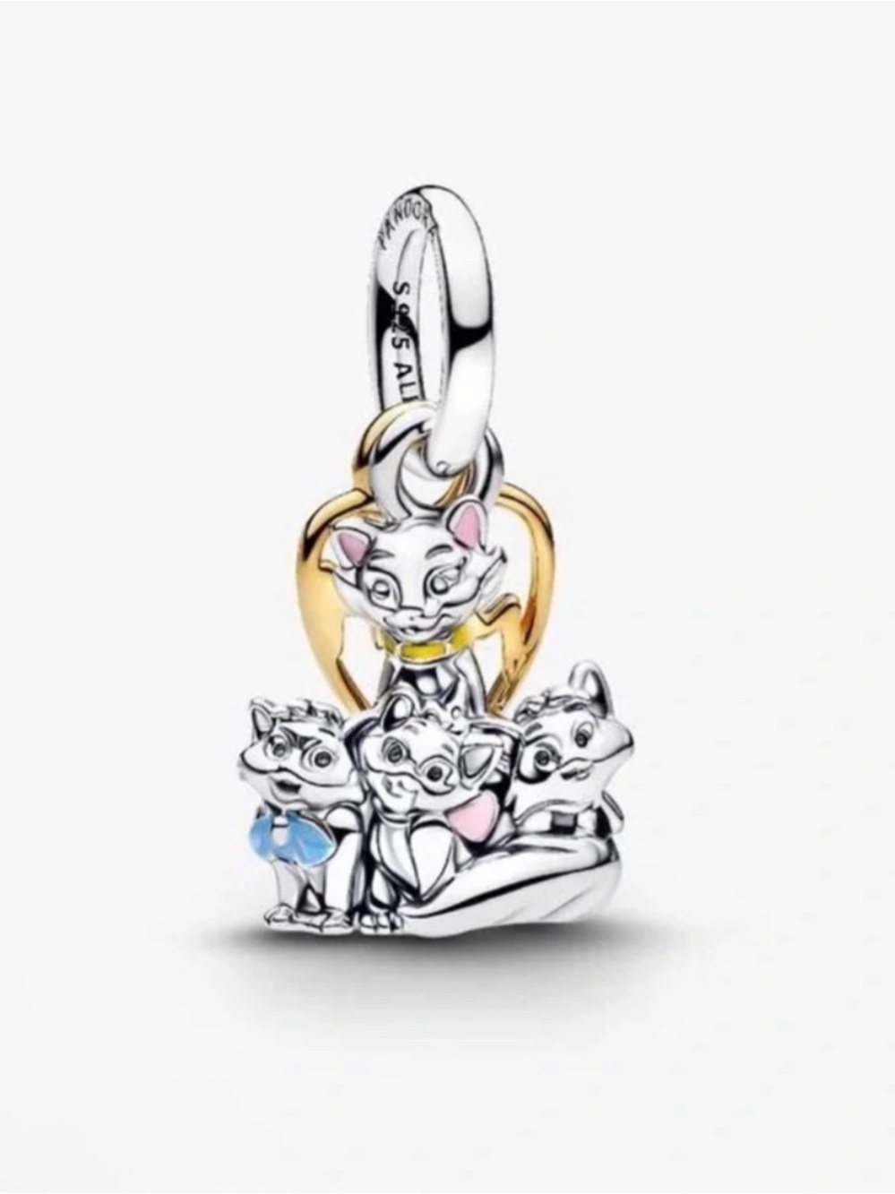 Pandora Two-Tone Cat Family Charm with Pink & Blue Accents